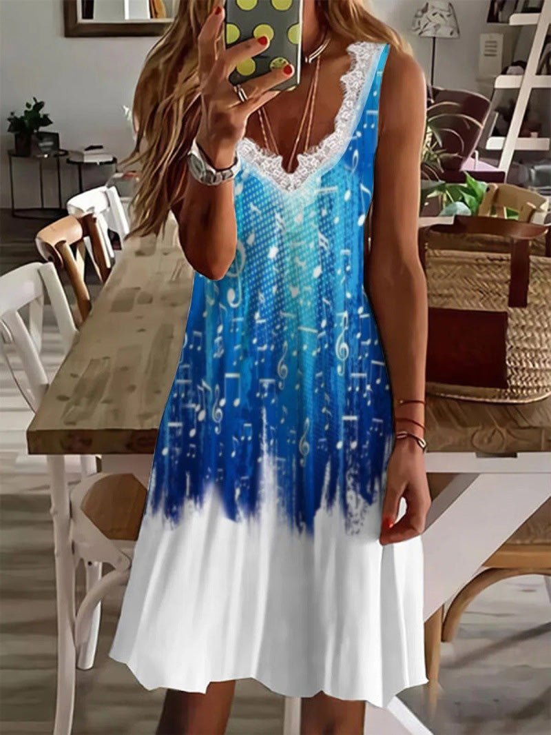 Women's Dresses Casual Lace V-Neck Print Sleeveless Dress