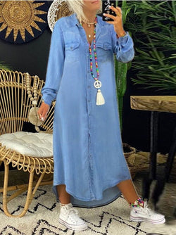 Women's Dresses Casual Lapel Button Denim Shirt Dress