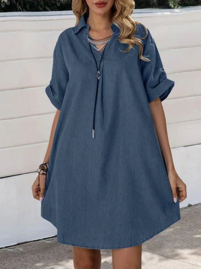 Women's Dresses Casual Lapel Short Sleeve Denim Dress