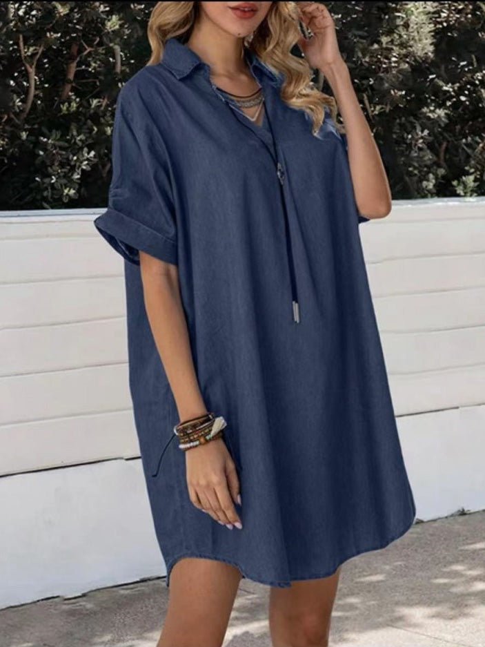 Women's Dresses Casual Lapel Short Sleeve Denim Dress