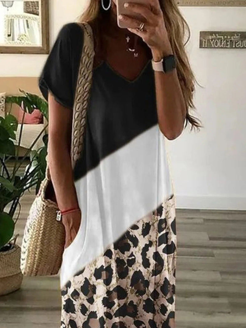 Women's Dresses Casual Leopard Print Slit Short Sleeve Dress