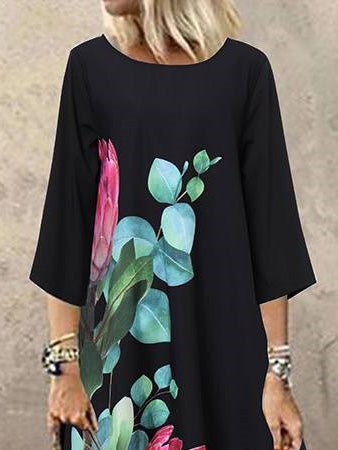 Women's Dresses Casual Print Crew Neck Mid Sleeve Dress