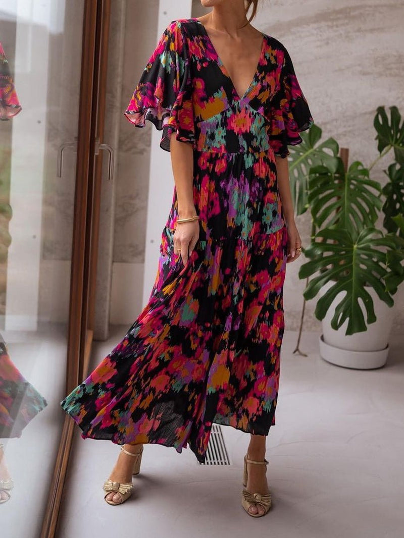 Women's Dresses Casual Printed V-Neck Short Sleeve Dress