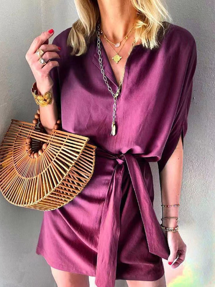 Women's Dresses Casual Solid Tie Mid Sleeve Dress