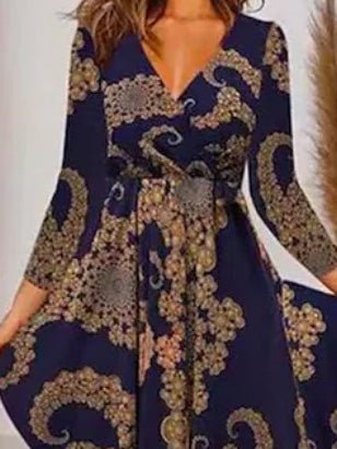 Women's Dresses Casual V-Neck Long Sleeve Print Dress