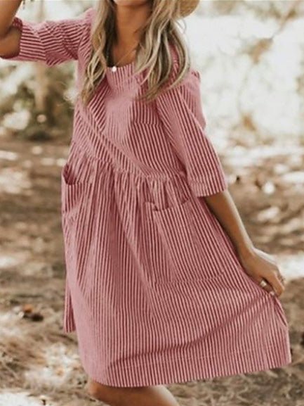 Women's Dresses Crewneck Striped Pocket Casual Dress