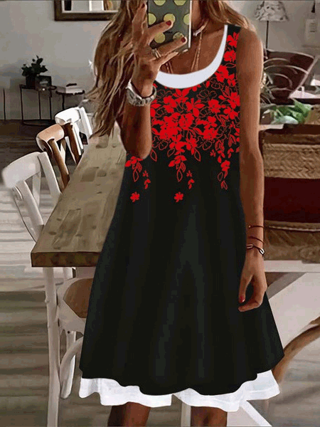 Women's Dresses Floral Print Crew Neck Sleeveless Dress