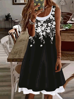 Women's Dresses Floral Print Crew Neck Sleeveless Dress