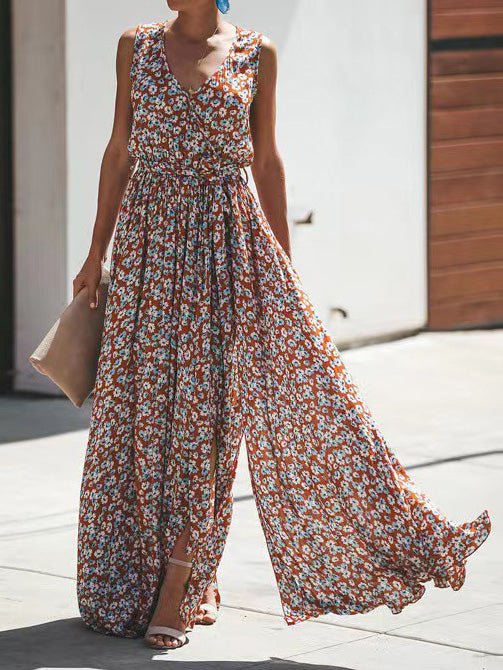 Women's Dresses Floral Print V-Neck Sleeveless Slit Dress