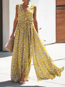 Women's Dresses Floral Print V-Neck Sleeveless Slit Dress