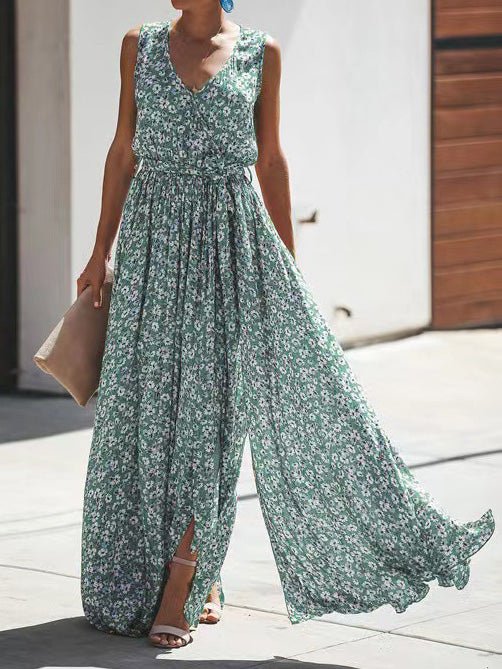 Women's Dresses Floral Print V-Neck Sleeveless Slit Dress