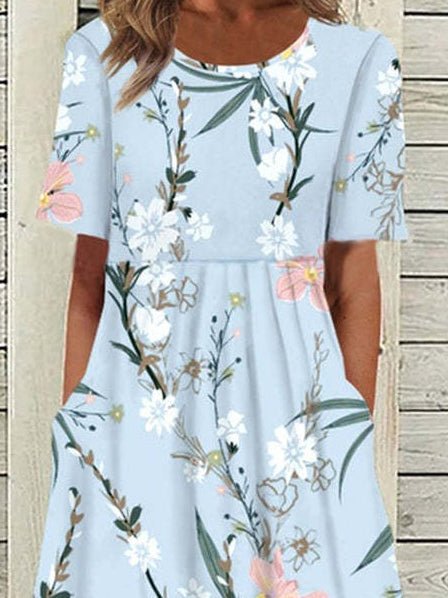 Women's Dresses Floral Round Neck Short Sleeve Pocket Dress