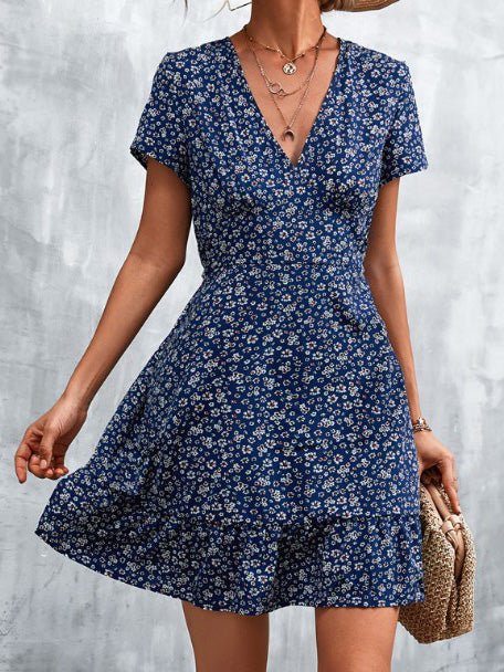 Women's Dresses Floral V-Neck Short Sleeve Dress