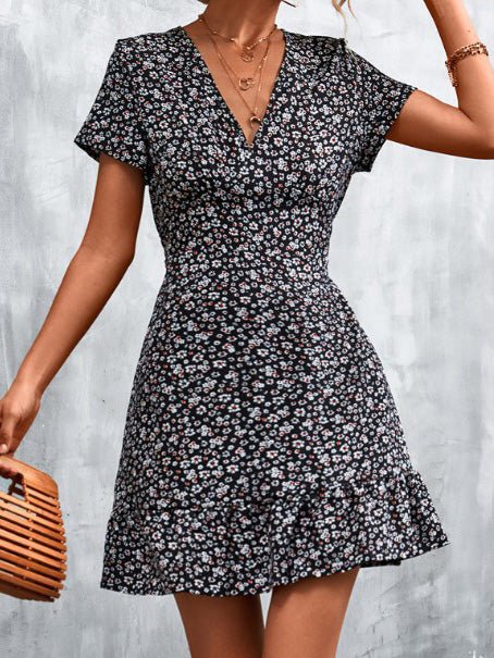 Women's Dresses Floral V-Neck Short Sleeve Dress