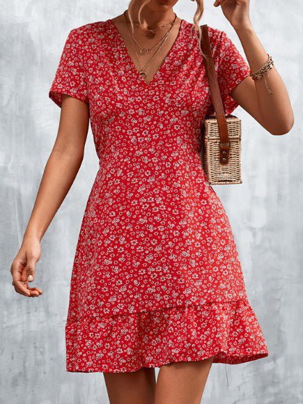 Women's Dresses Floral V-Neck Short Sleeve Dress