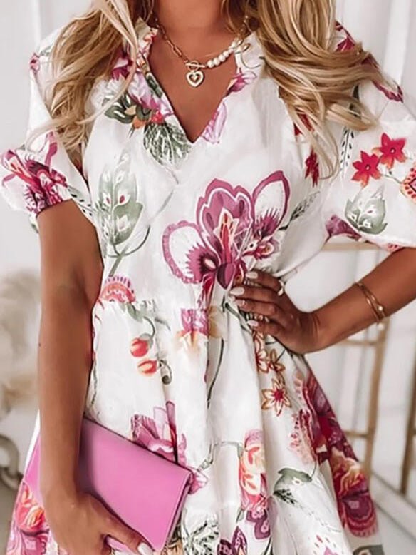 Women's Dresses Floral V-Neck Short Sleeve Dress