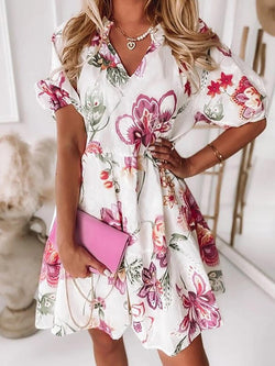 Women's Dresses Floral V-Neck Short Sleeve Dress