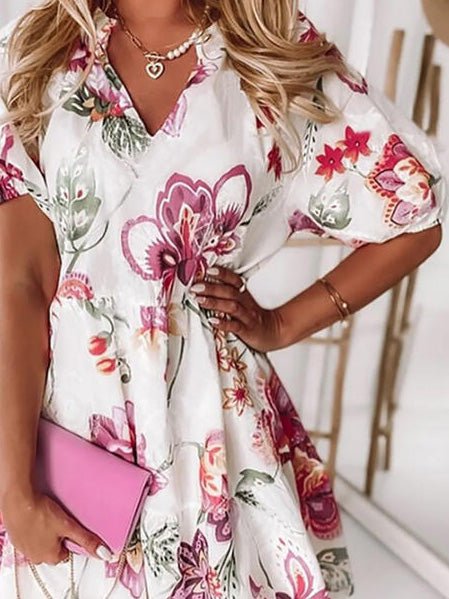 Women's Dresses Floral V-Neck Short Sleeve Dress