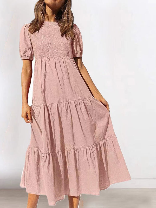 Women's Dresses Gathered Short Sleeve Ruffle Dress