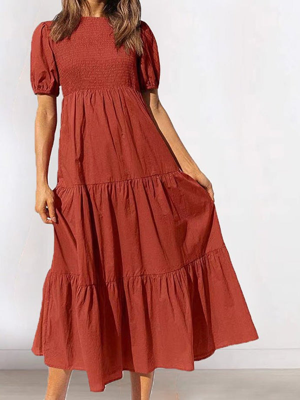 Women's Dresses Gathered Short Sleeve Ruffle Dress