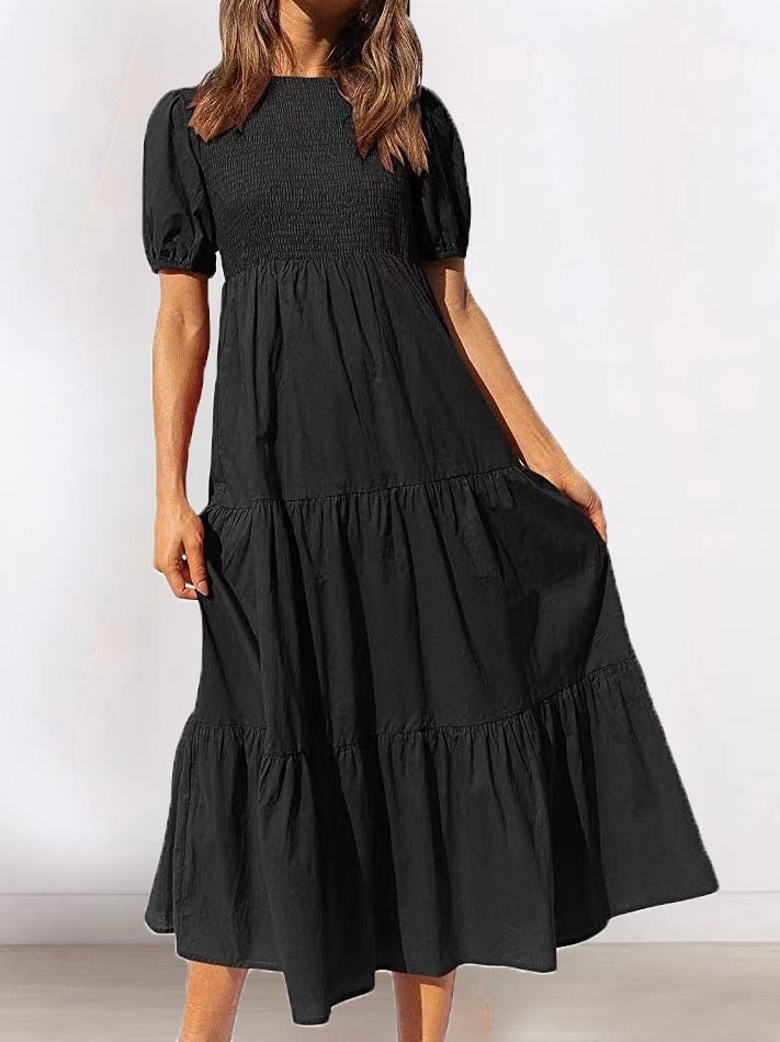 Women's Dresses Gathered Short Sleeve Ruffle Dress