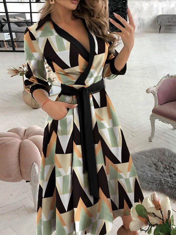 Women's Dresses Graphic Print Lapel Tie Midi Dress