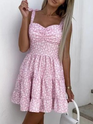 Women's Dresses Halter Floral Lace-Up Open-Back Dress