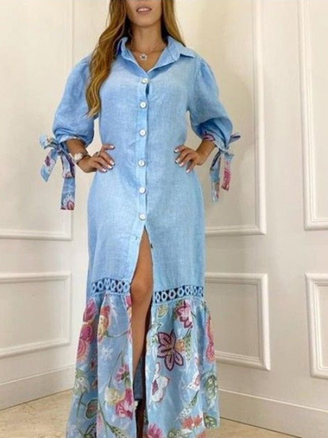 Women's Dresses Lace Print Button Half Sleeve Shirt Dress