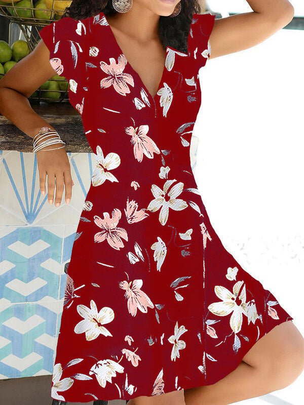 Women's Dresses Lily Print V-Neck Short Sleeve Dress