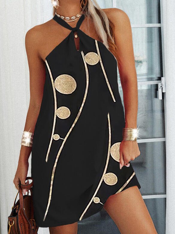 Women's Dresses Loose Cross Halter Print Sleeveless Dress