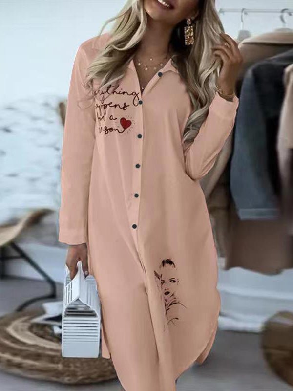 Women's Dresses Loose Lapel Long Sleeve Shirt Dress