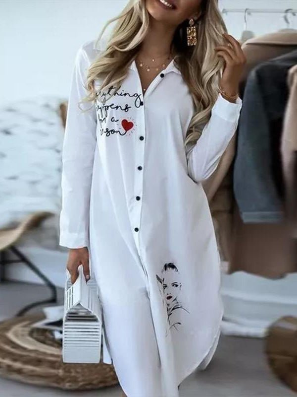 Women's Dresses Loose Lapel Long Sleeve Shirt Dress