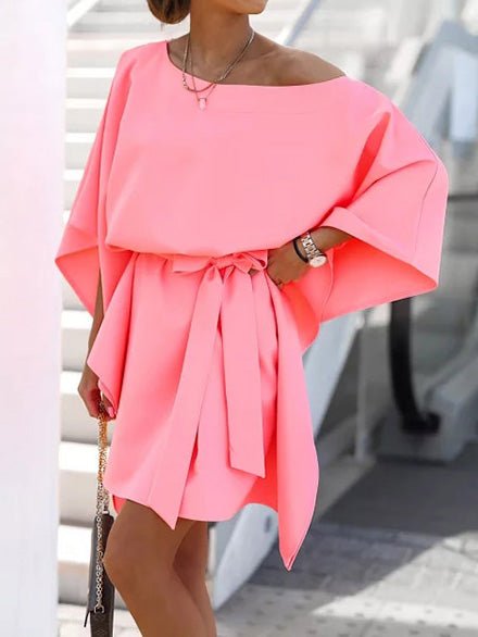 Women's Dresses Loose Off-Shoulder Belted Doll Sleeve Dress