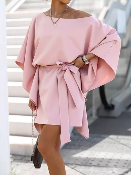 Women's Dresses Loose Off-Shoulder Belted Doll Sleeve Dress