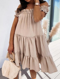 Women's Dresses Loose One Word Collar Ruffle Dress