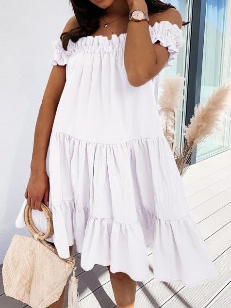 Women's Dresses Loose One Word Collar Ruffle Dress