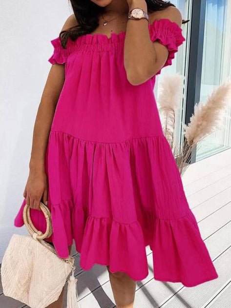 Women's Dresses Loose One Word Collar Ruffle Dress