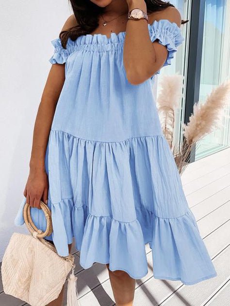 Women's Dresses Loose One Word Collar Ruffle Dress