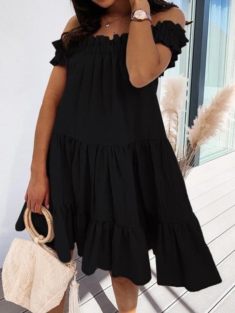 Women's Dresses Loose One Word Collar Ruffle Dress