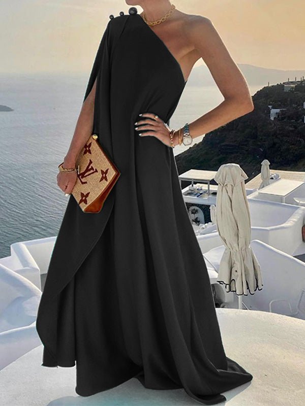 Women's Dresses Loose Solid One Shoulder Maxi Dress