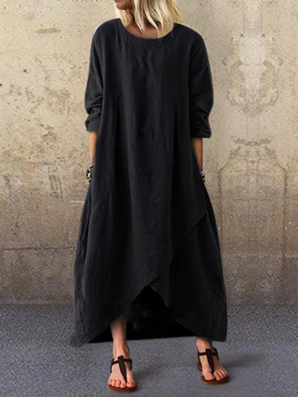 Women's Dresses Loose Solid Pocket Irregular Dress