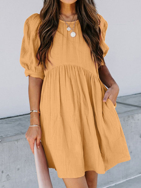 Women's Dresses Loose Solid Pocket Puff Sleeve Dress