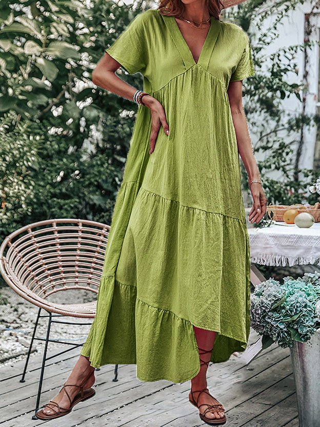 Women's Dresses Loose Solid V-Neck Irregular Dress