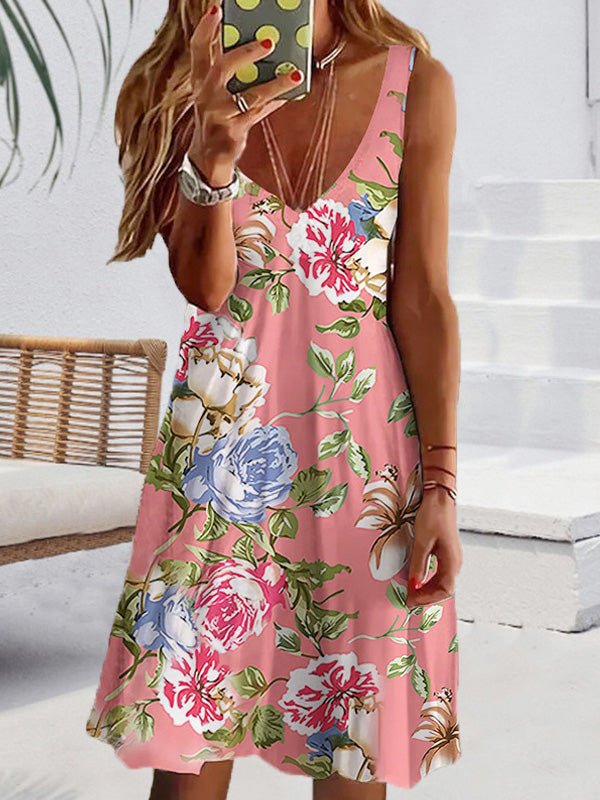 Women's Dresses Loose V-Neck Floral Print Sleeveless Dress