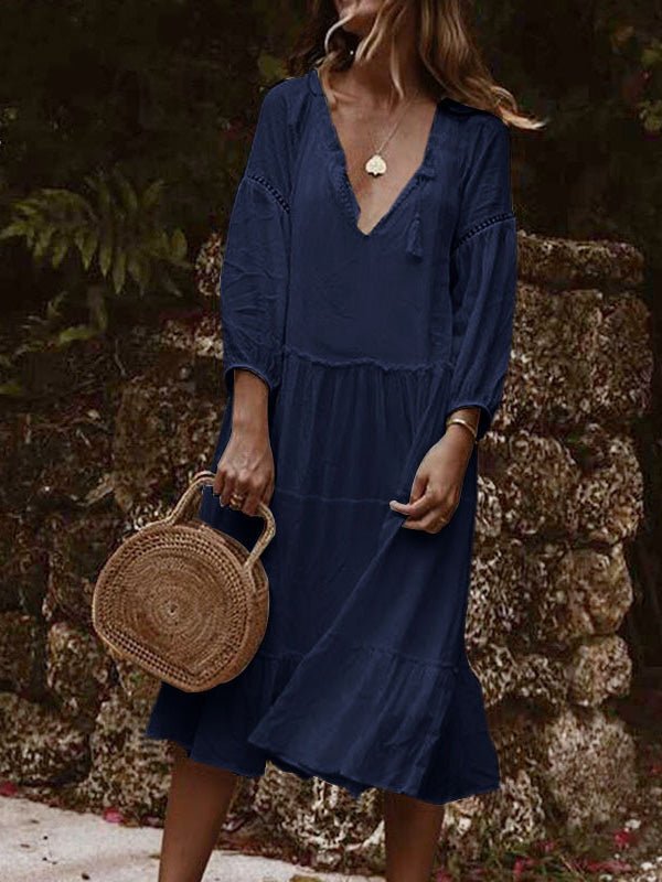 Women's Dresses Loose V-Neck Lace Three-Quarter Sleeve Dress