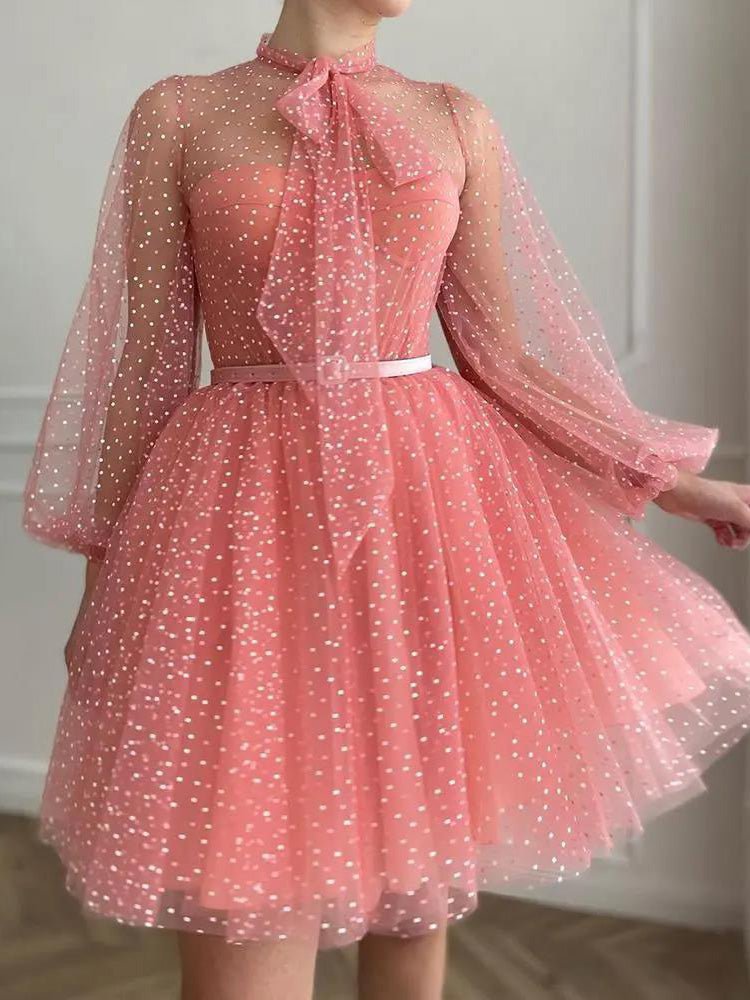 Women's Dresses Mesh Polka Dot Sweet Long Sleeve Dress