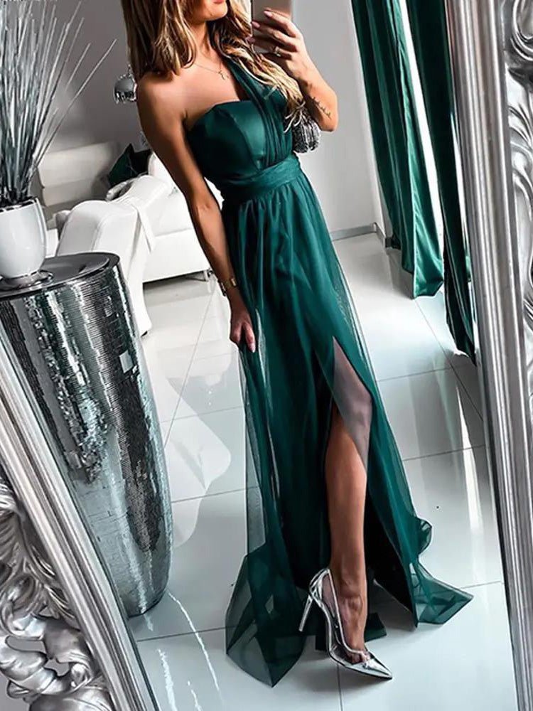 Women's Dresses One-Shoulder Mesh Sleeveless Evening Dress