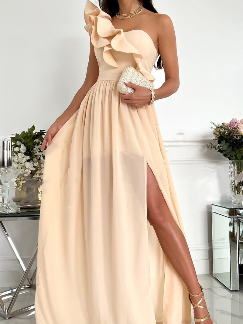 Women's Dresses One Shoulder Ruffle Sleeveless Slit Dress