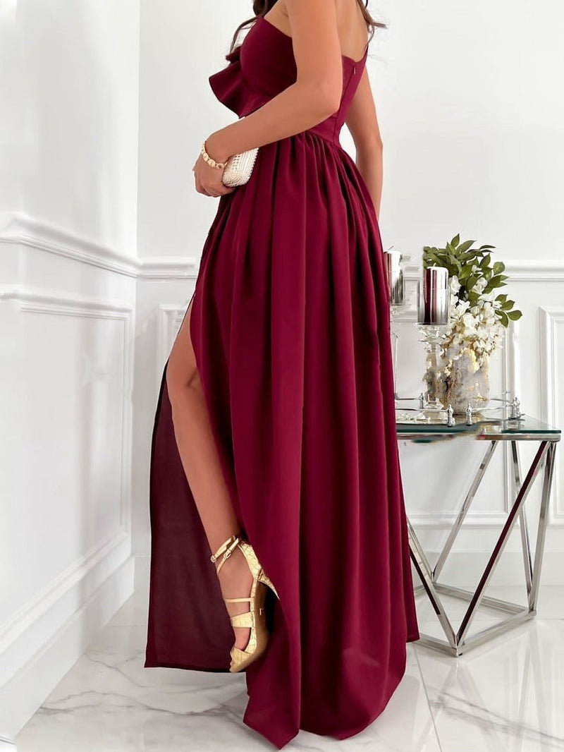 Women's Dresses One Shoulder Ruffle Sleeveless Slit Dress