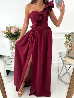 Women's Dresses One Shoulder Ruffle Sleeveless Slit Dress